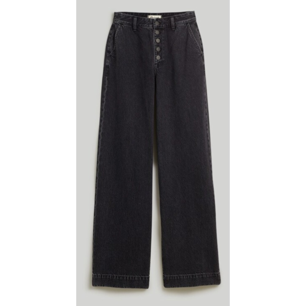 Madewell Curvy Superwide-Leg Jeans Womens 31 Black Gray Distressed Button Fly
